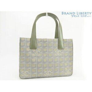 Chanel Travel Line Tote Bag Shoulder Gold Silver Gray Nylon Leather
